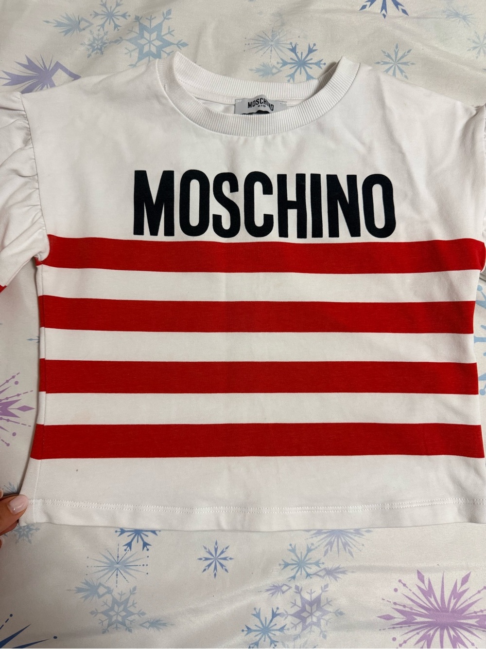 Moschino Kids White Tee with Red Stripes and Black Logo